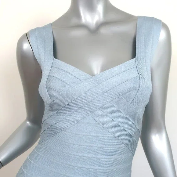 Herve Leger Criss Cross Bandage Dress Light Blue Size Small Sleeveless Mini - Picture 2 of 8